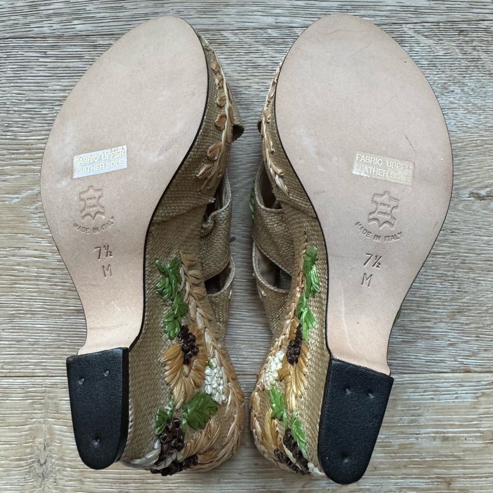 STRAW Bohemian Embroidered wedges sz7.5 Made Italy Isabella Fiore NEW PriceFirm - Picture 6 of 12